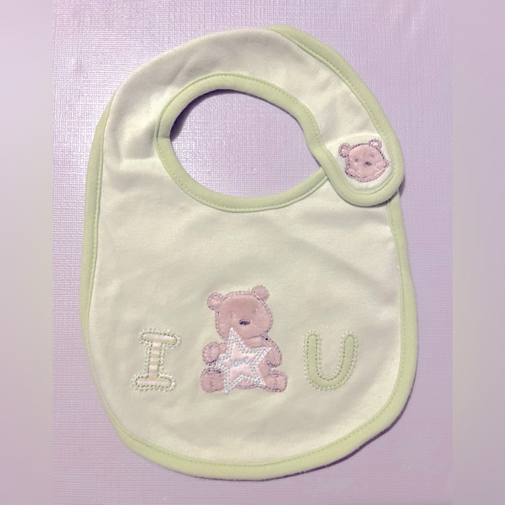 Carter's Green Baby Bib With Soft Furry Bear Says I Love U